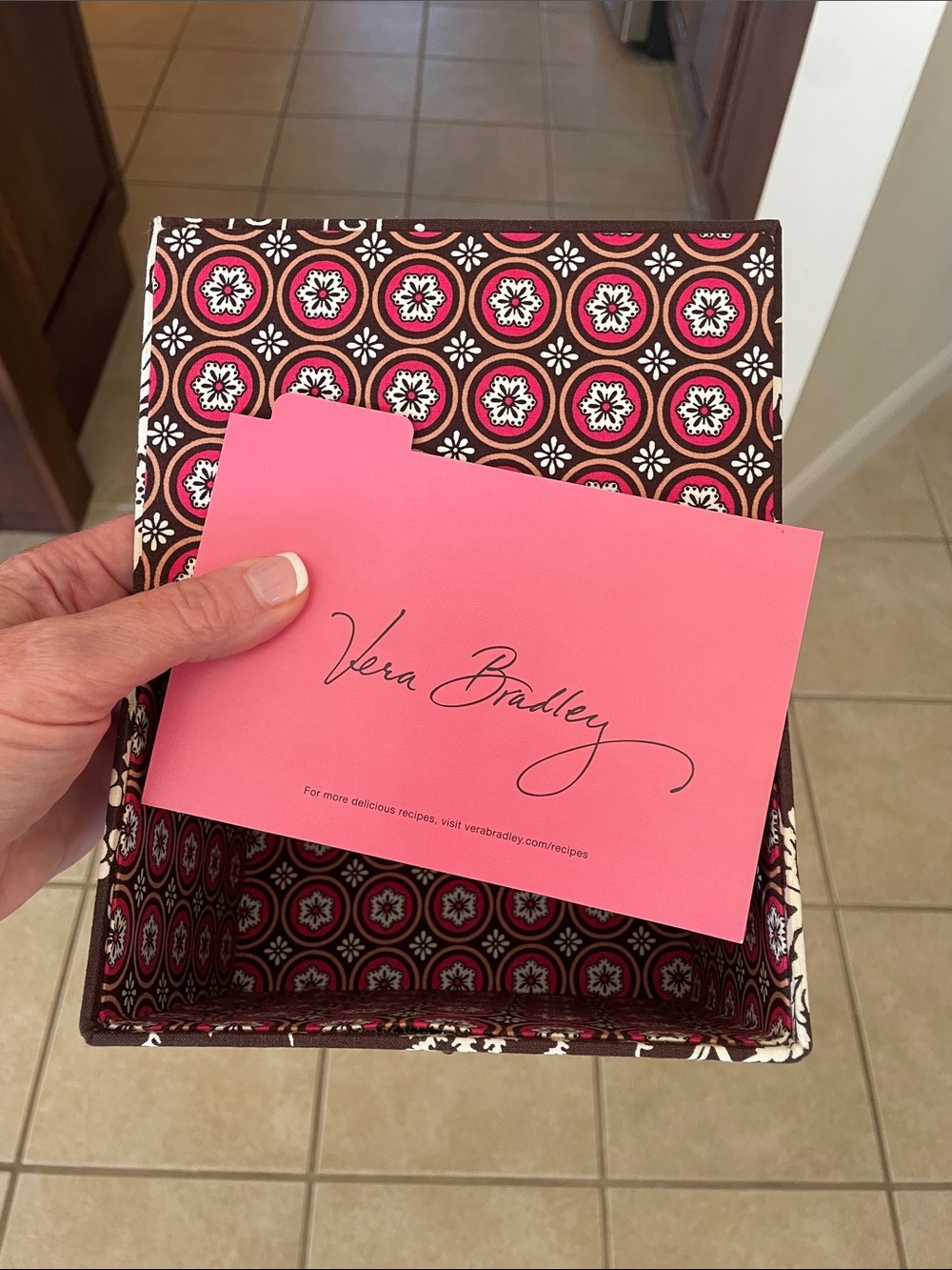 Vera Bradley Brown and Pink  Floral Pagoda Print Card or Recipe Box